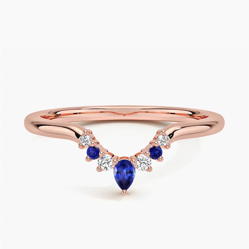 Lunette Sapphire and Diamond Contoured Ring Rose Gold 18k Wedding Band