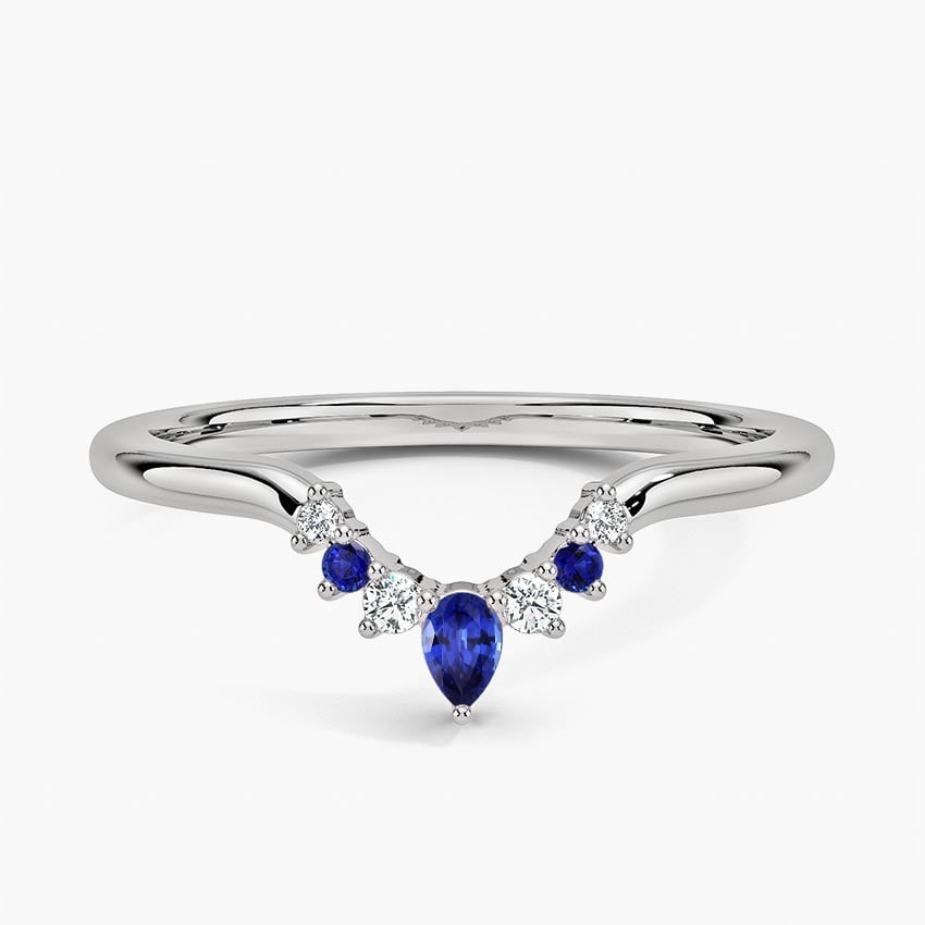 Lunette Sapphire and Diamond Contoured Ring Platinum Wedding Band
