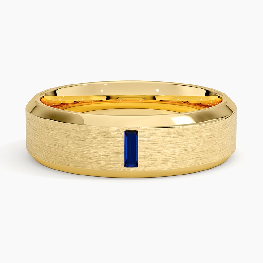 Apollo Beveled Edge Sapphire 6.5mm Wedding Ring Yellow Gold 18k Wedding Band