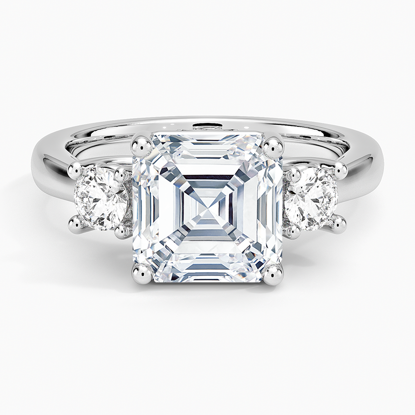 Petite Three Stone Trellis Diamond Ring (1/3 ct. tw.) Platinum Asscher Engagement Ring