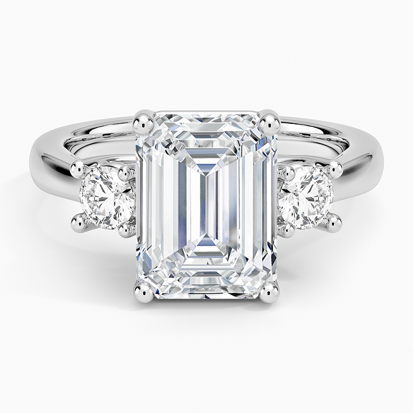 Petite Three Stone Trellis Diamond Ring (1/3 ct. tw.) Platinum Emerald Engagement Ring