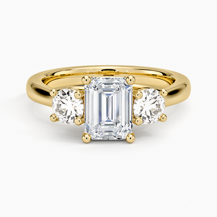 Petite Three Stone Trellis Diamond Ring (1/3 ct. tw.) Yellow Gold 18k Emerald Engagement Ring