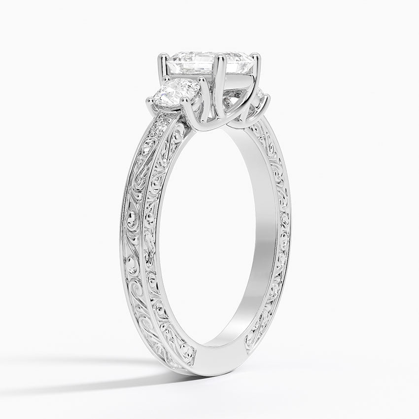 Antique Scroll Engraved Three Stone Diamond Ring (1/3 ct. tw.) Platinum Asscher Engagement Ring