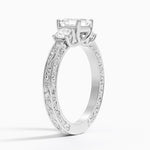 Antique Scroll Engraved Three Stone Diamond Ring (1/3 ct. tw.) Platinum Asscher Engagement Ring