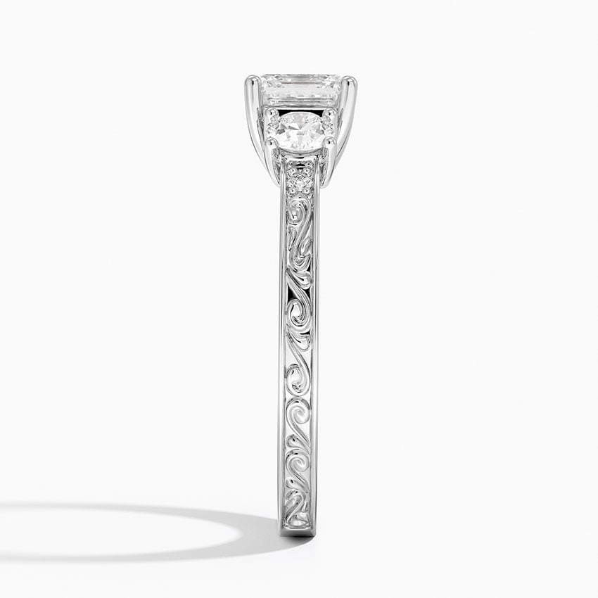 Antique Scroll Engraved Three Stone Diamond Ring (1/3 ct. tw.) Platinum Asscher Engagement Ring