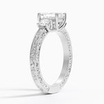 Antique Scroll Engraved Three Stone Diamond Ring (1/3 ct. tw.) Platinum Emerald Engagement Ring