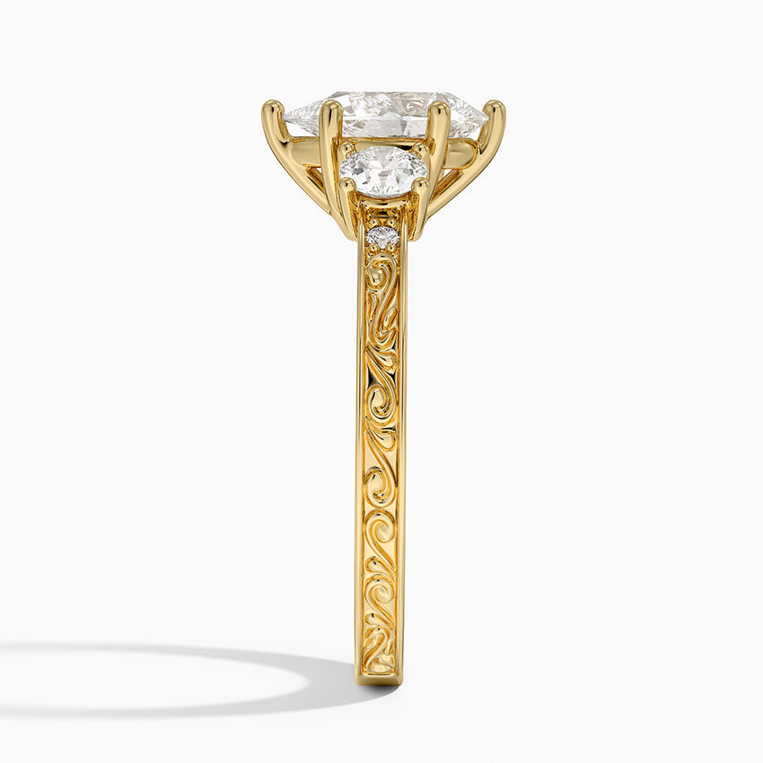 Antique Scroll Engraved Three Stone Diamond Ring (1/3 ct. tw.) Yellow Gold 18k Pear Engagement Ring