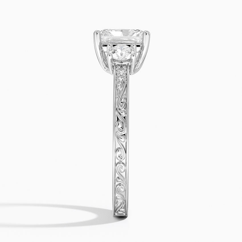 Antique Scroll Engraved Three Stone Diamond Ring (1/3 ct. tw.) Platinum Radiant Engagement Ring