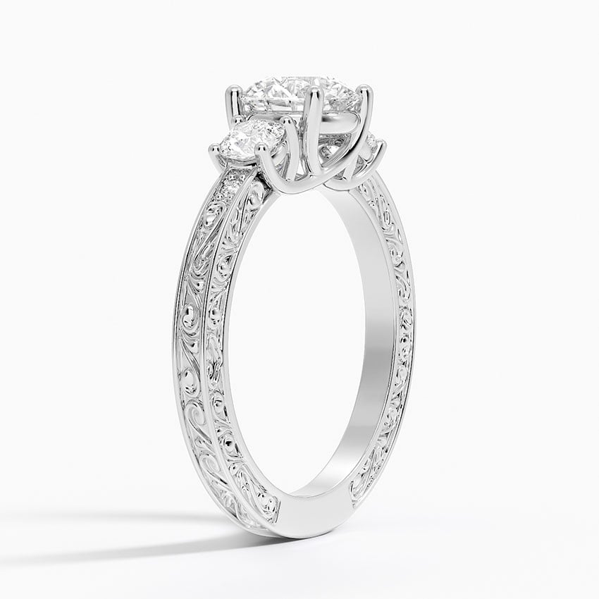 Antique Scroll Engraved Three Stone Diamond Ring (1/3 ct. tw.) Platinum Round Engagement Ring