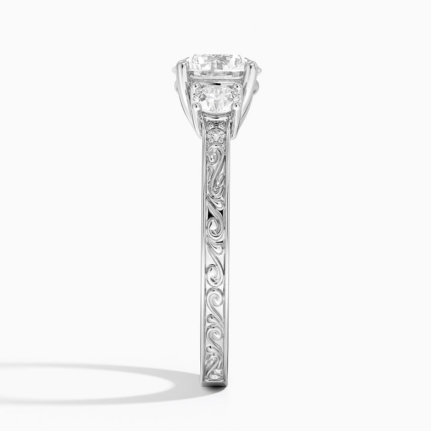 Antique Scroll Engraved Three Stone Diamond Ring (1/3 ct. tw.) Platinum Round Engagement Ring