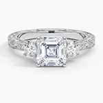 Antique Scroll Engraved Three Stone Diamond Ring (1/3 ct. tw.) Platinum Asscher Engagement Ring