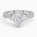 Antique Scroll Engraved Three Stone Diamond Ring (1/3 ct. tw.) Platinum Marquise Engagement Ring