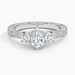 Antique Scroll Engraved Three Stone Diamond Ring (1/3 ct. tw.) Platinum Pear Engagement Ring