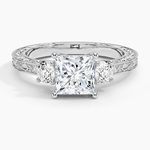 Antique Scroll Engraved Three Stone Diamond Ring (1/3 ct. tw.) Platinum Princess Engagement Ring