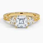 Antique Scroll Engraved Three Stone Diamond Ring (1/3 ct. tw.) Yellow Gold 18k Asscher Engagement Ring