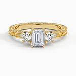 Antique Scroll Engraved Three Stone Diamond Ring (1/3 ct. tw.) Yellow Gold 18k Emerald Engagement Ring