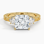 Antique Scroll Engraved Three Stone Diamond Ring (1/3 ct. tw.) Yellow Gold 18k Princess Engagement Ring