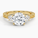 Antique Scroll Engraved Three Stone Diamond Ring (1/3 ct. tw.) Yellow Gold 18k Round Engagement Ring