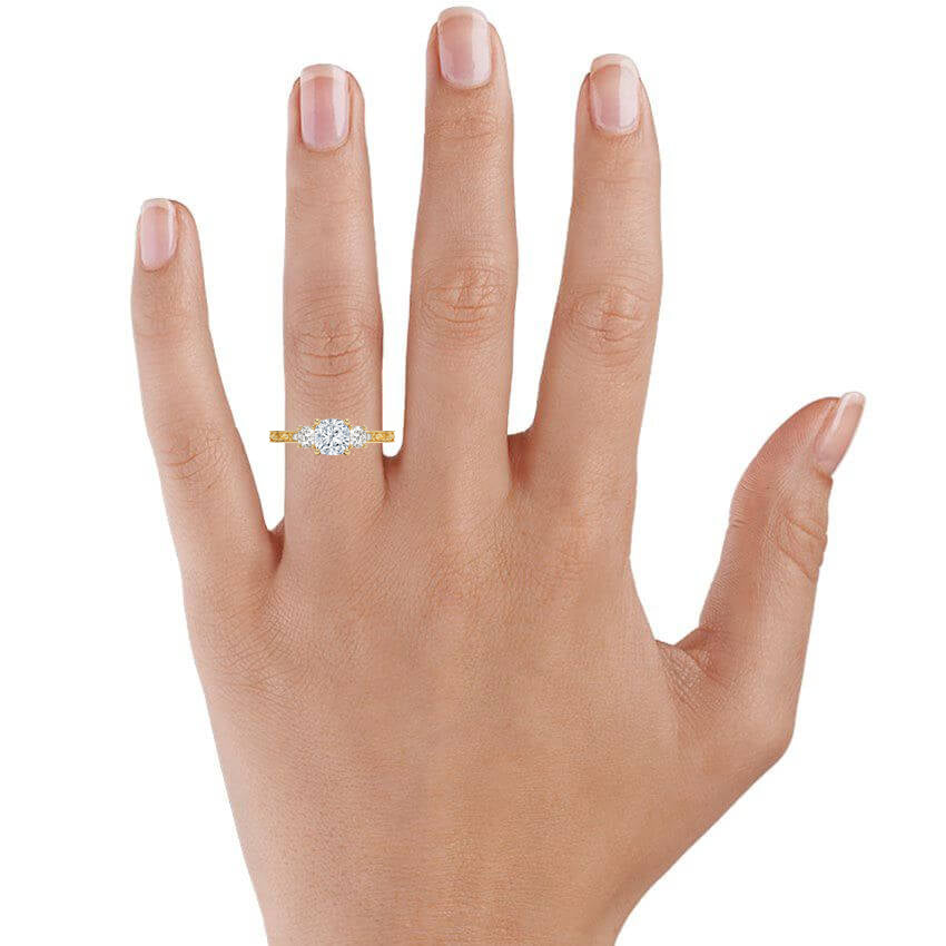 Antique Scroll Engraved Three Stone Diamond Ring (1/3 ct. tw.) Yellow Gold 18k Engagement Ring