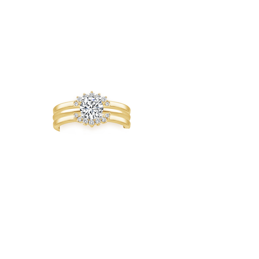 Crescent Nested Diamond Ring Stack Yellow Gold 18k Wedding Band