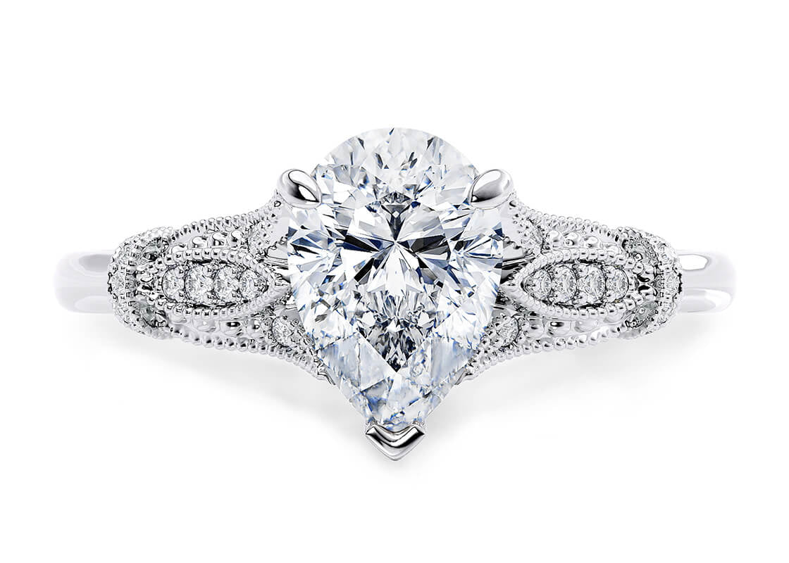 Jasmine Vintage Platinum Pear Engagement Ring