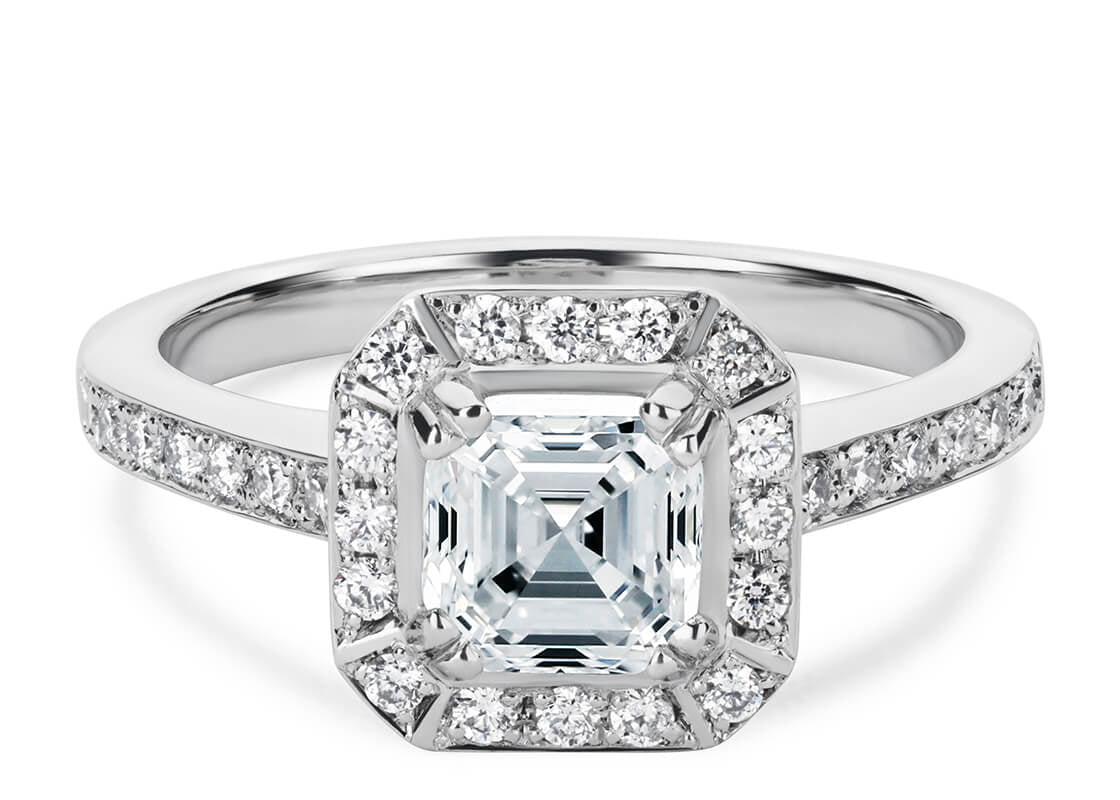 Zelda Halo Platinum Asscher Engagement Ring