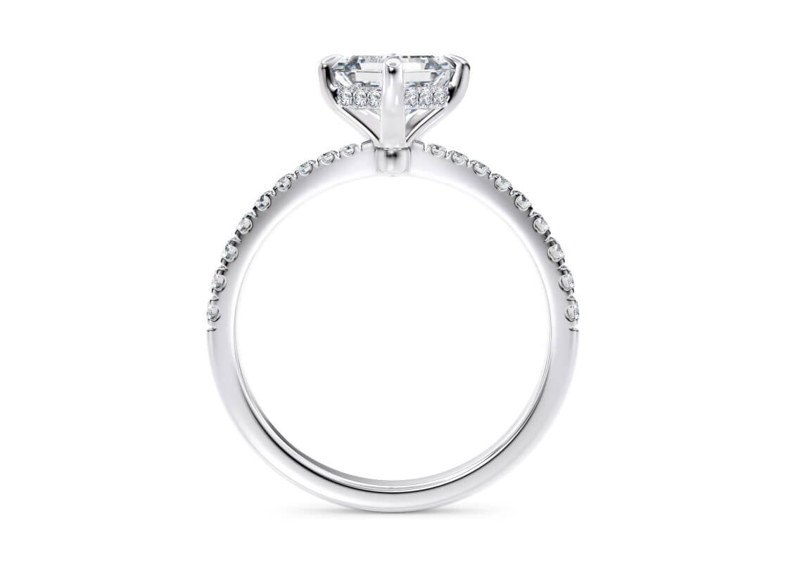 Asteria Compass Diamond Band Platinum Asscher Engagement Ring