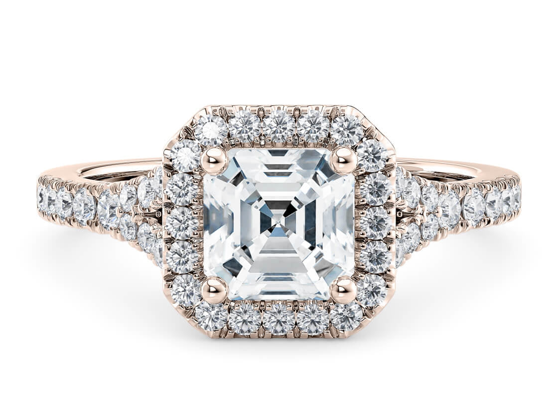 Battersea Halo Rose Gold 18k Asscher Engagement Ring