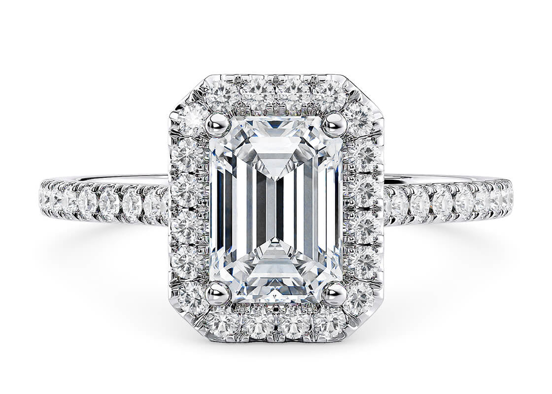 Aphrodite Halo Platinum Emerald Engagement Ring