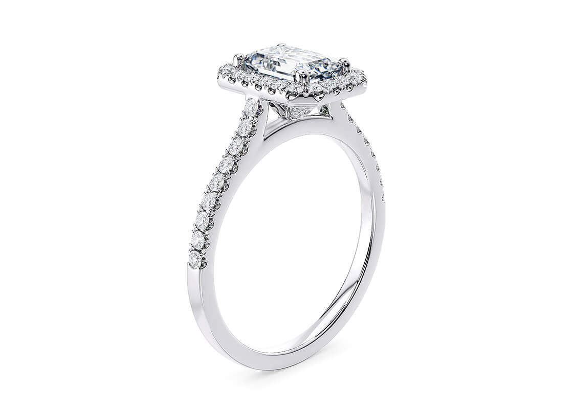 Aphrodite Halo Platinum Emerald Engagement Ring