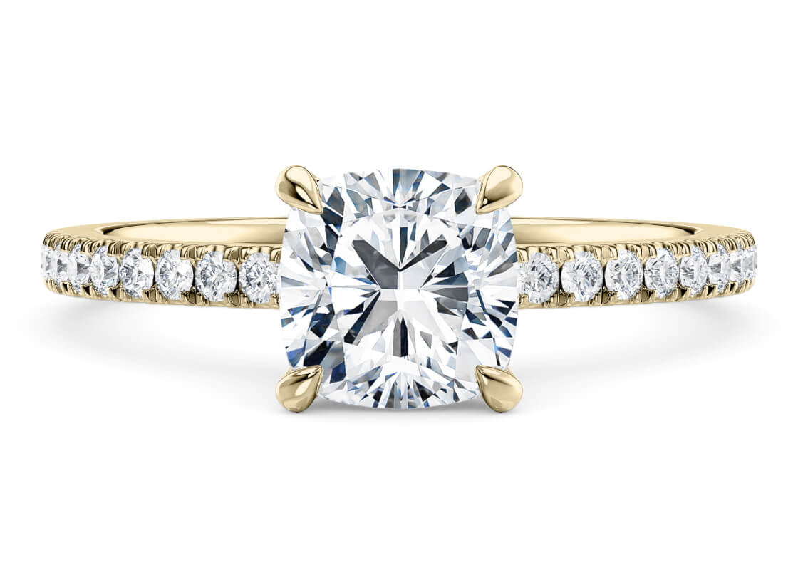 Aria Diamond Band Yellow Gold 18k Cushion Engagement Ring