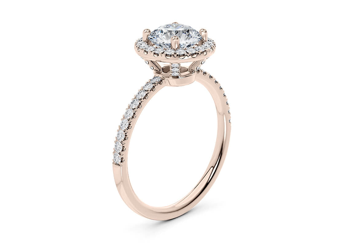 Isabella Halo Rose Gold 18k Round Engagement Ring