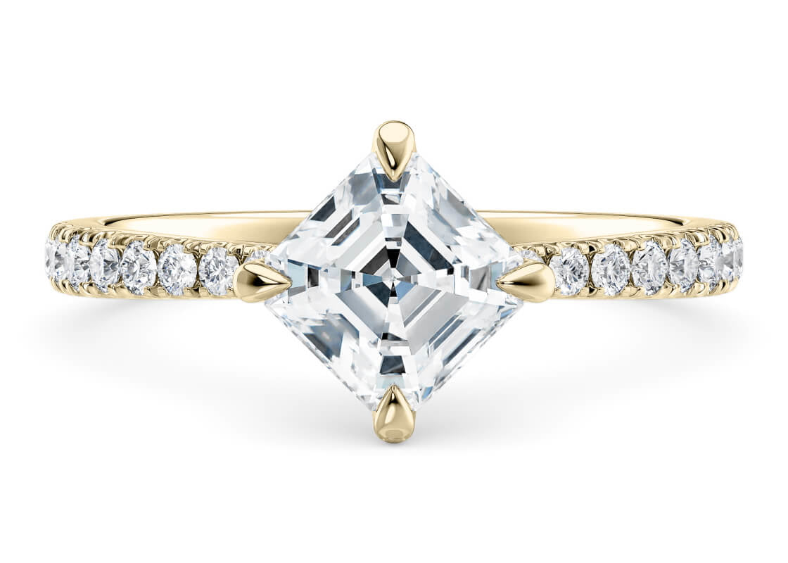 Asteria Compass Diamond Band Yellow Gold 18k Asscher Engagement Ring
