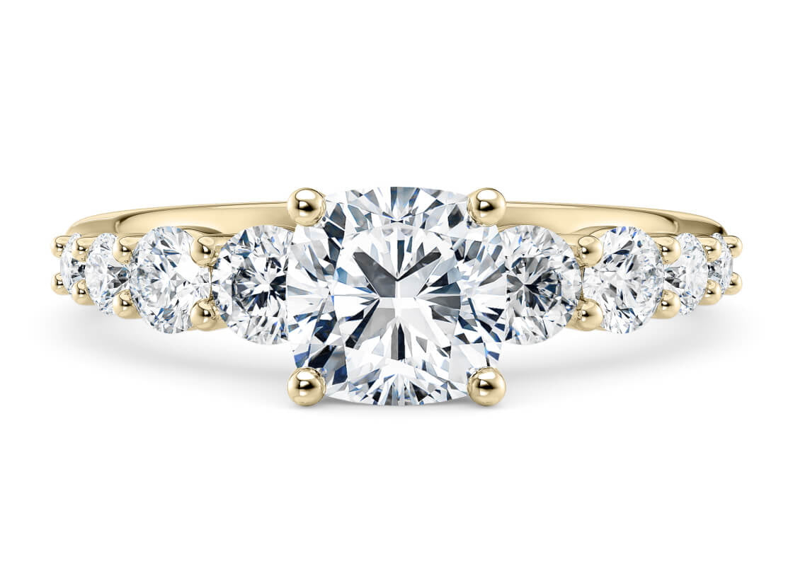 Lyra Diamond Band Yellow Gold 18k Cushion Engagement Ring
