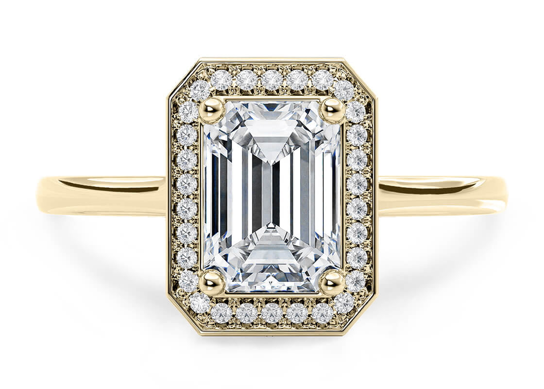 Minerva Halo Yellow Gold 18k Emerald Engagement Ring