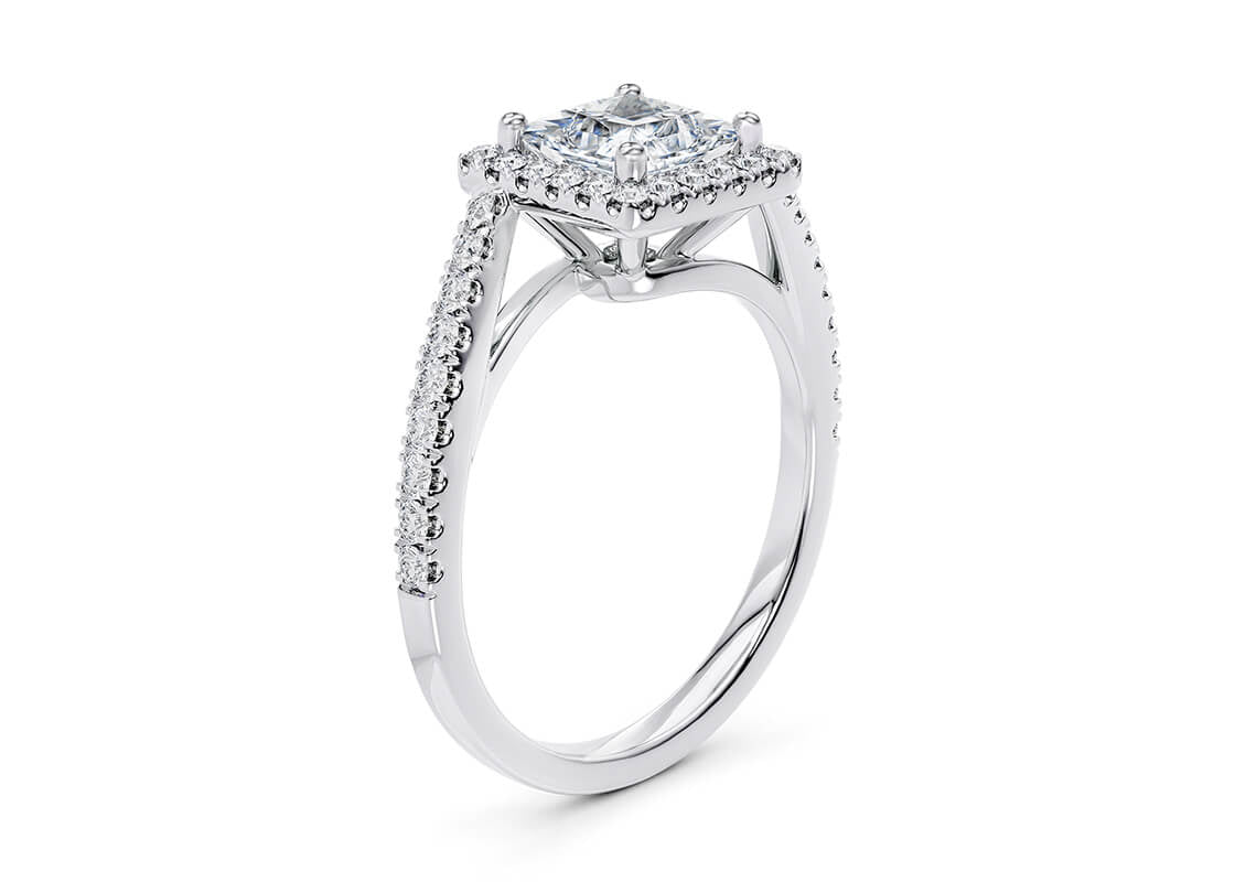 Kew Halo Platinum Princess Engagement Ring