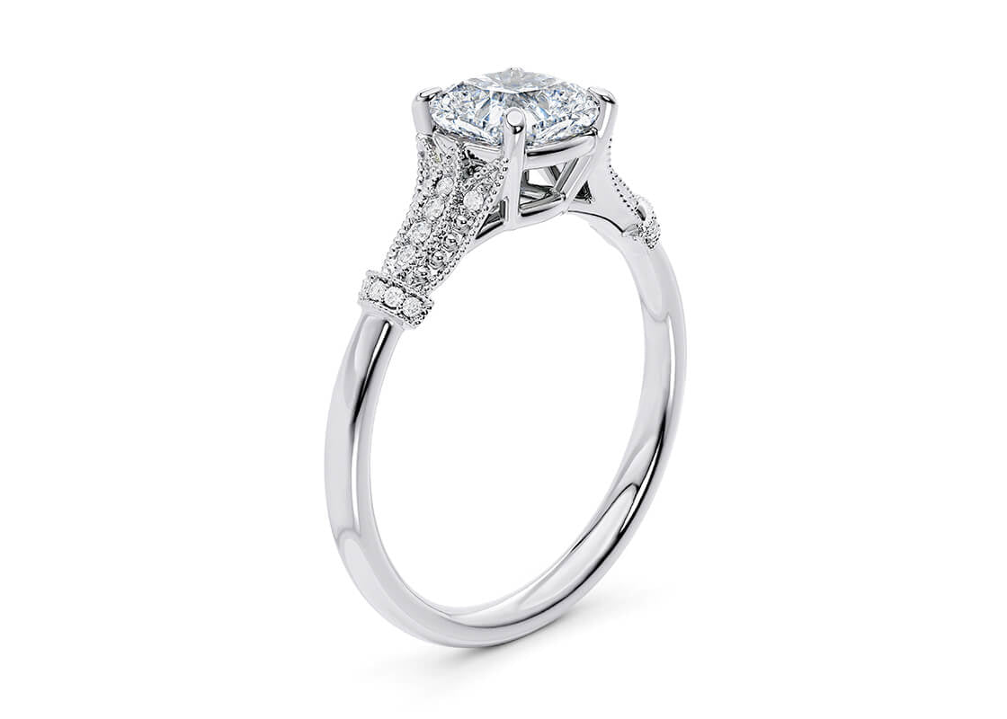 Jasmine Vintage Platinum Cushion Engagement Ring
