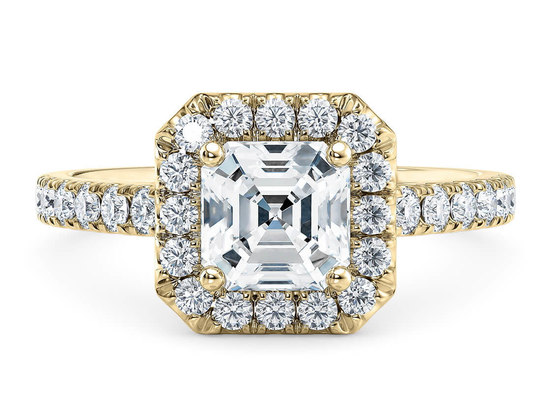 Medici Halo Yellow Gold 18k Asscher Engagement Ring