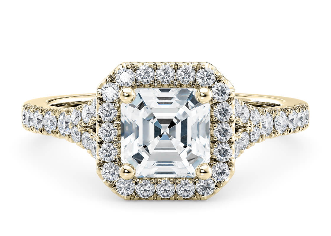 Battersea Halo Yellow Gold 18k Asscher Engagement Ring