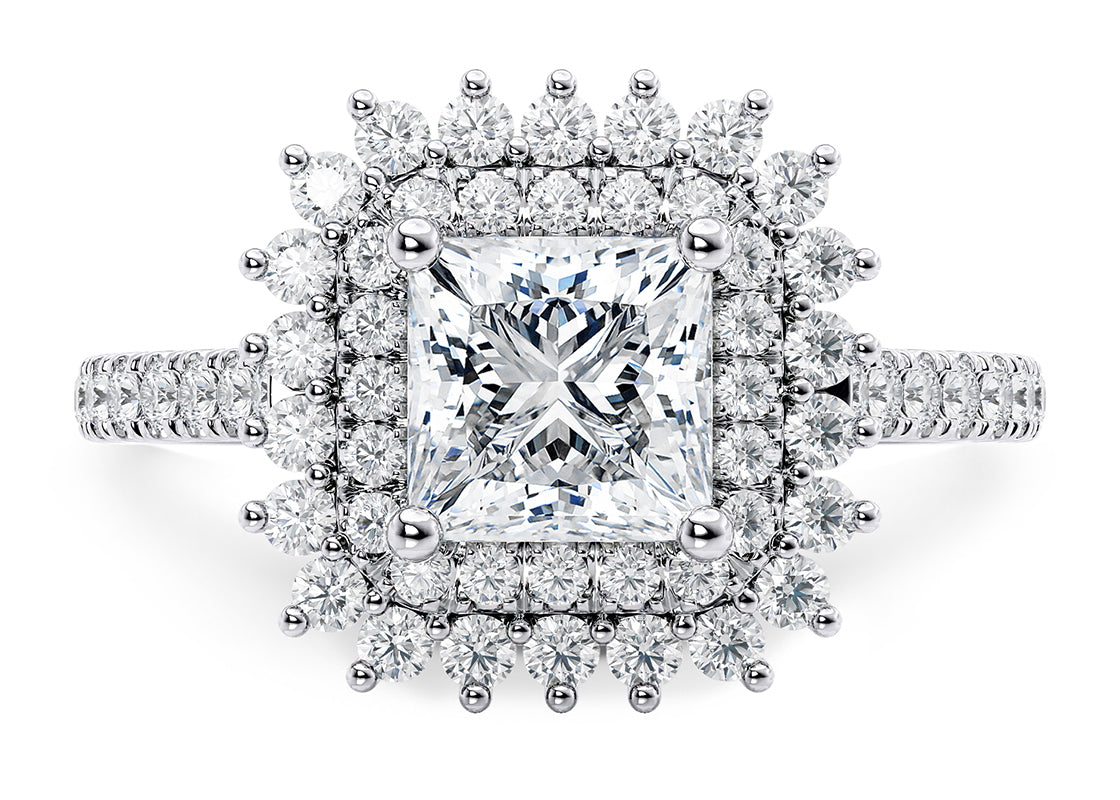 Berkeley Halo Platinum Princess Engagement Ring