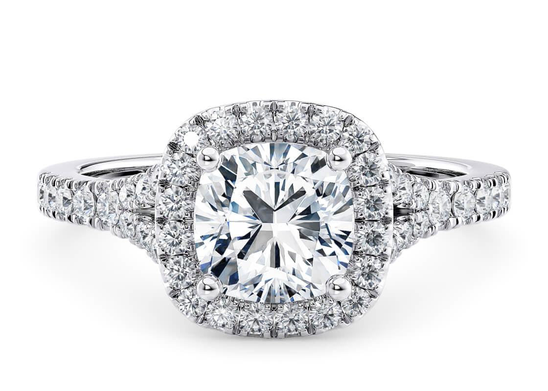 Battersea Halo Platinum Cushion Engagement Ring
