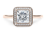 Minerva Halo Rose Gold 18k Princess Engagement Ring