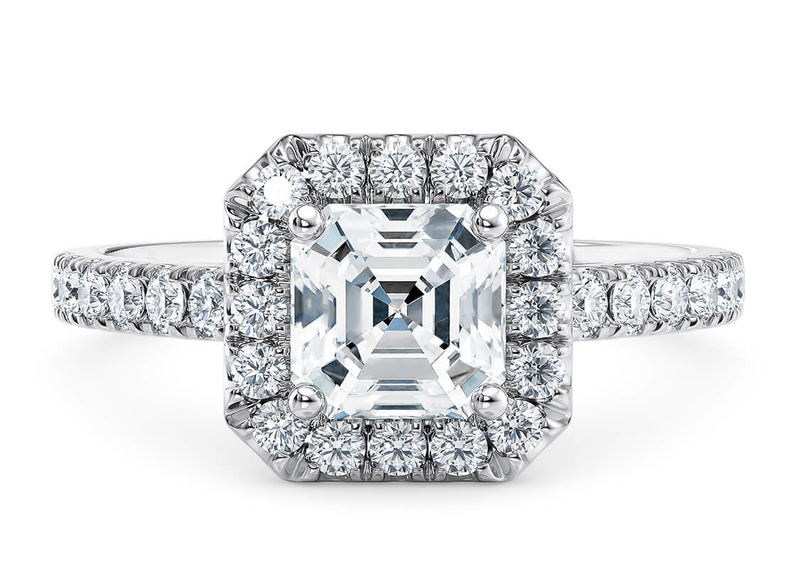 Medici Halo Platinum Asscher Engagement Ring