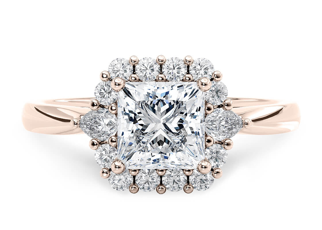 Hampstead Halo Rose Gold 18k Princess Engagement Ring