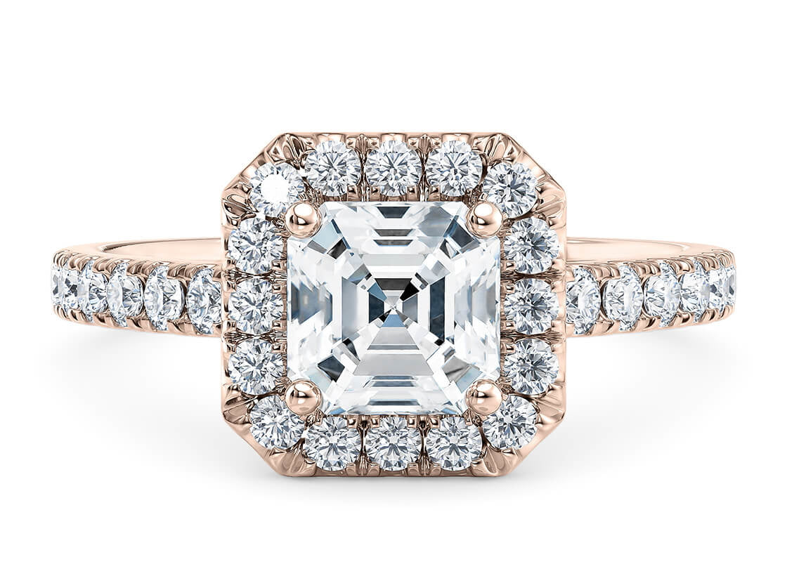 Medici Halo Rose Gold 18k Asscher Engagement Ring