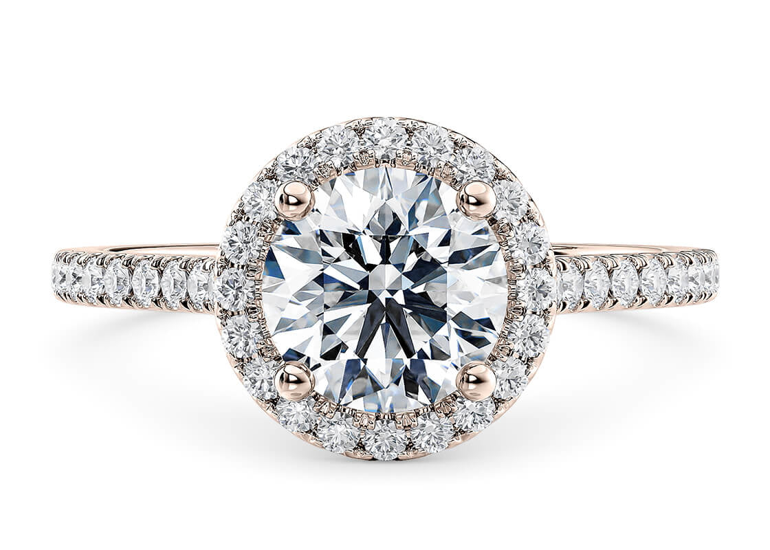 Aphrodite Halo Rose Gold 18k Round Engagement Ring