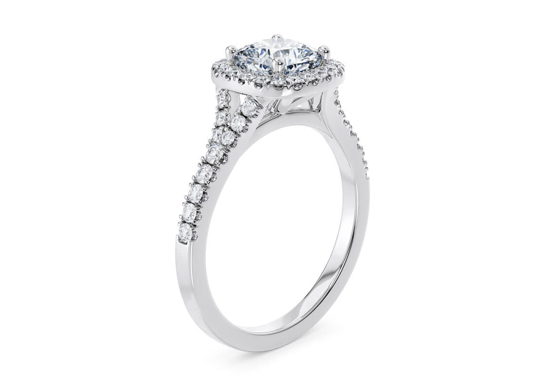 Battersea Halo Platinum Cushion Engagement Ring