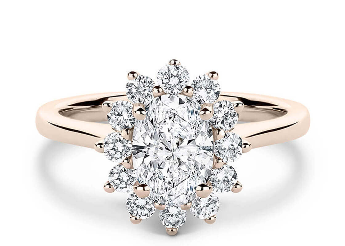 Edwardia Halo Rose Gold 18k Oval Engagement Ring