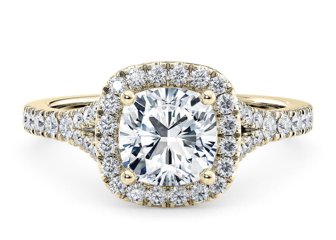 Battersea Halo Yellow Gold 18k Cushion Engagement Ring