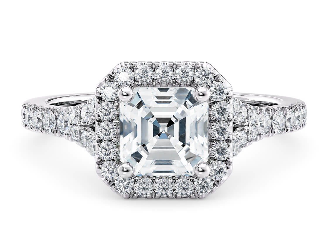 Battersea Halo Platinum Asscher Engagement Ring